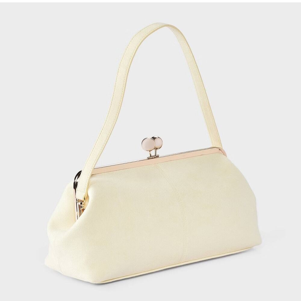NWT MSRP $30 A NEW DAY SUEDE KISS LOCK CLUTCH SHOULDER BAG CREAM/YELLOW - Picture 4 of 8